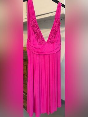 Kenneth Cole Fuchsia Ruffle V-Neck Dress